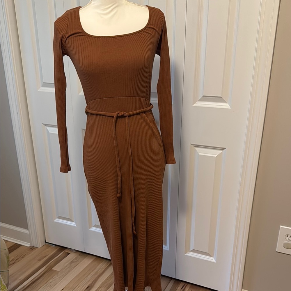 All in Favor Long Sleeve Brown Dress - Picture 1 of 2